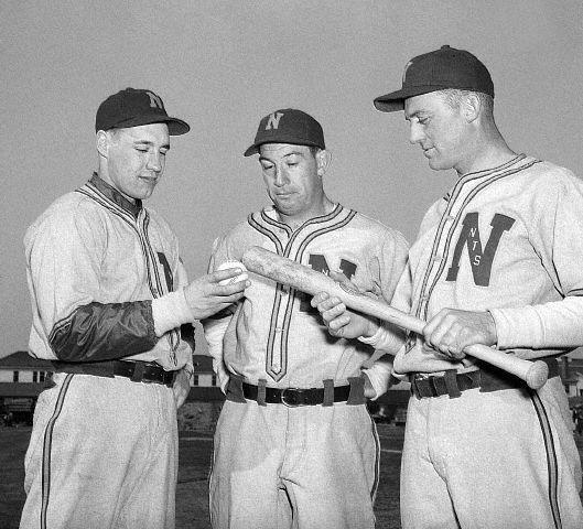 Bob Feller - Ben Chapman and Ace Parker.jpg